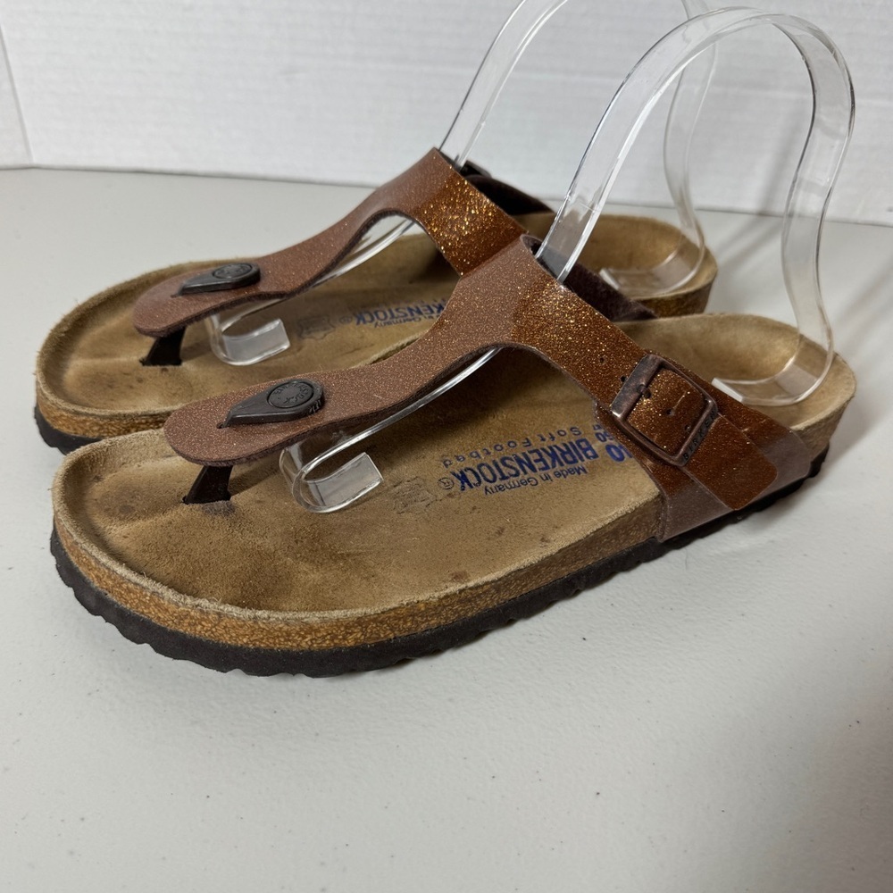 Birkenstock Gizeh Brown Comfort Summer Glitter Leather Sandals  Size 40 - Picture 3 of 15